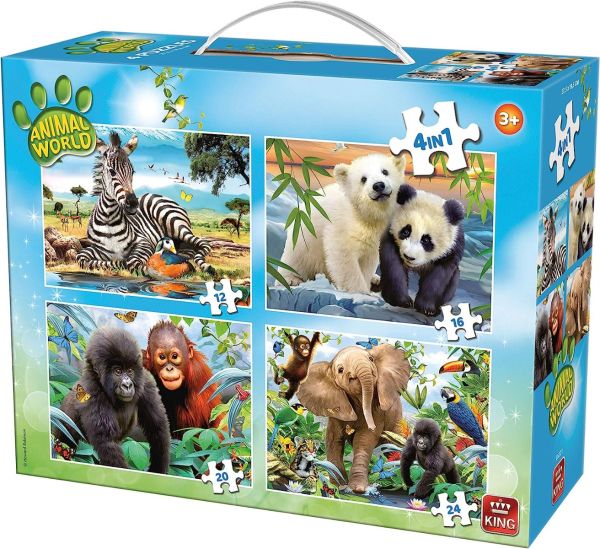 KING05321 - 4 Puzzles 12-16-20-24 piezas Animales del Mundo - 1