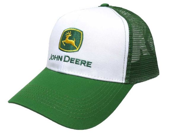 1308-0002-WH - Gorra JOHN DEERE verde y blanca con visera verde - 1