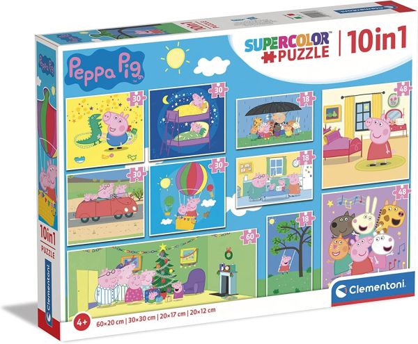 CLE20271 - Puzzle 10 en 1 3x18 piezas - 4x30 piezas - 2x48 piezas y 1x60 piezas Peppa Pig - 1