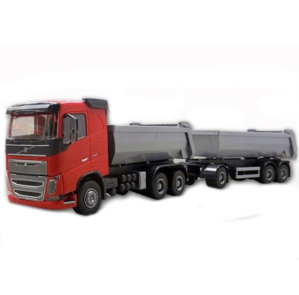 EMEK20355 - VOLVO FH16 6x4 rojo con remolque de 1 + 2 ejes - 1