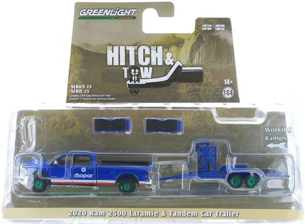 GREEN32250-D_VERT - DODGE RAM 2500 Laramie 2020 con llantas verdes y remolque portacoches MOPAR de la gama HITCH & TOW en blister - 1