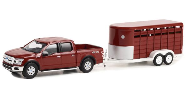 GREEN32270-D - FORD F-150 XLT con remolque para ganado de la serie HITCH & TOW en blister - 1