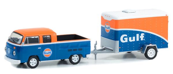 GREEN32280-B - VOLKSWAGEN T2 TIPO 2 doble cabina con remolque 2 ejes GULF de la serie HITCH & TOW en blister - 1