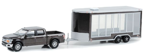 GREEN32280-D - FORD F-150 Lariat 4X4 2020 gris con remolque acristalado de la serie HITCH & TOW en blister - 1