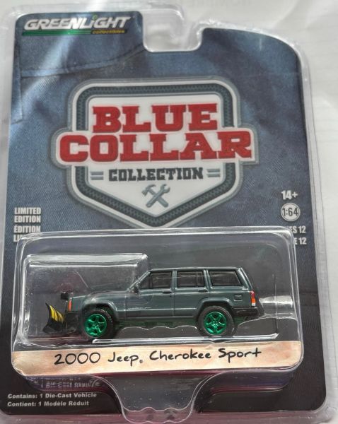 GREEN35260-E_VERT - JEEP Cherokee sport 2000 con quitanieves y llantas verdes de la serie BLUE COLLAR en blister - 1