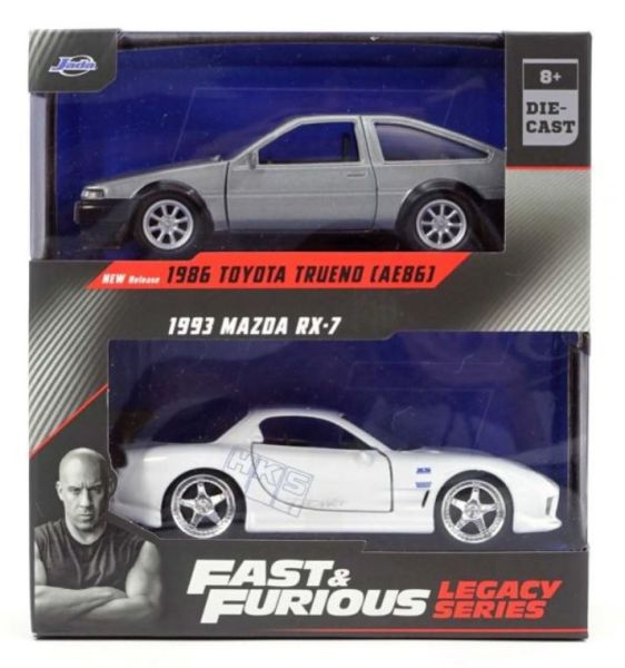 JAD35690 - Pack doble - TOYOTA Trueno 1986 gris con MAZDA RX7 1993 blanco - FAST and FURIOUS - 1