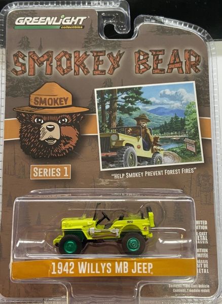 GREEN38020-AVERT - JEEP Willys MB 1942 con llantas verdes de la serie SMOKEY BEAR en blister - 1