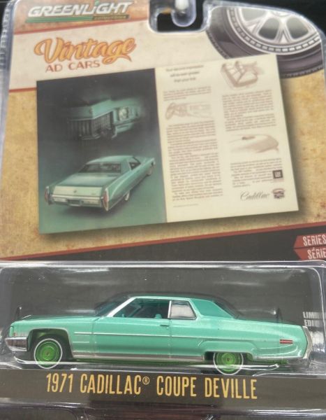 GREEN39130-DVERT - CADILLAC coupe Deville 1971 llantas verdes de la serie VINTAGE AD CARS en blister - 1