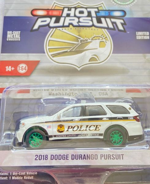 GREEN43015-EVERT - DODGE Durango Pursuit llantas verdes 2018 United States Secret Service de la serie HOT PURSUIT en blister - 1