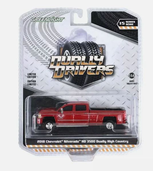 GREEN46150-D - CHEVROLET Silverado HD 3500 Dually High Country 2018 Rojo de la gama DUALLY DRIVERS en blister - 1