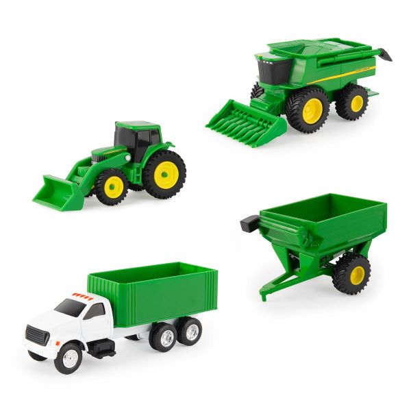 ERT37685-47213 - Conjunto de 4 vehículos JOHN DEERE - Tractor con implemento Cosechadora y Camión - 1