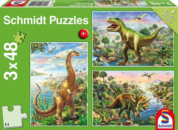 SCM56202 - 3 Puzzles de 48 Piezas Aventura en Dinosaurios con Póster - 1