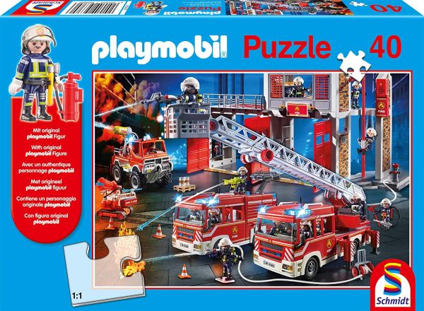 SCM56380 - Puzzle de 40 piezas de Bombero PLAYMOBIL con figura - 1