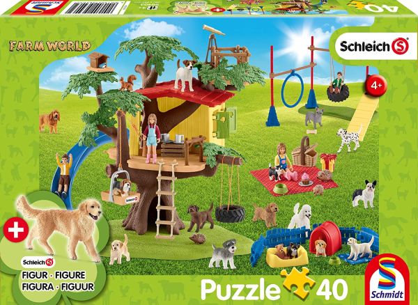 SCM56403 - Puzzle 40 piezas SCHLEICH Happy Dogs con figura - 1