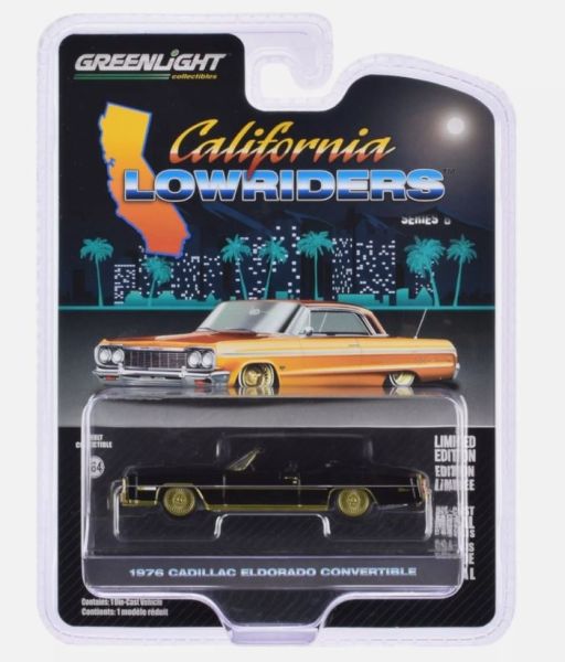 GREEN63070-F - CADILLAC Eldorado descapotable 1976 negro y dorado de la serie CALIFORNIA LOWRIDERS en blister - 1