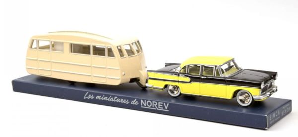 NOREVCL5711 - SIMCA Vedette Chambord 1958 amarillo paja y negro y caravana Hénon - 1