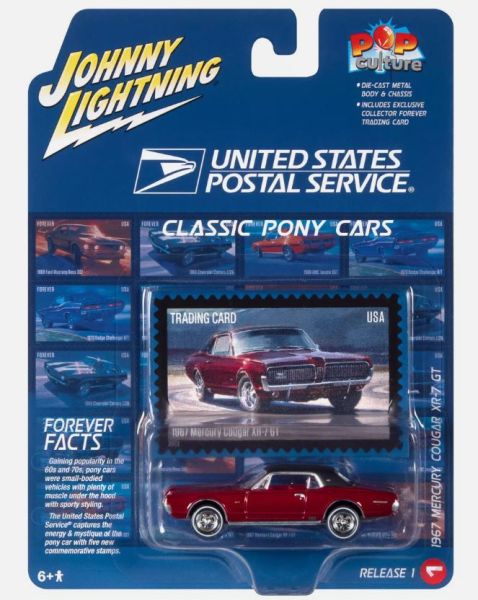 JLPC011-A - MERCURY Cougar XR-7 GT 1967 burdeos - UNITED STATES POSTAL SERVICE - de la serie POP CULTURE 2023 en blister - 1