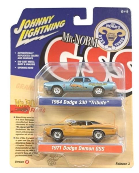 JLPK019B-2 - DODGE 330 Tribute 1964 azul y DODGE Demon GSS 1971 Marrón del TWIN PACK serie B en blister - 1