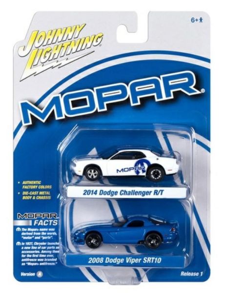 JLPK020A-1 - DODGE Challenger R/T 2014 blanco y DODGE Viper SRT10 2008 azul de la serie MOPAR en blisters - 1