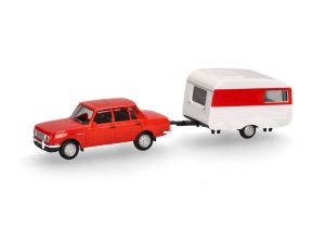 HER028585 - WARTBURG 353 rojo con caravana Qek-Junior