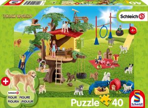 SCM56403 - Puzzle 40 piezas SCHLEICH Happy Dogs con figura