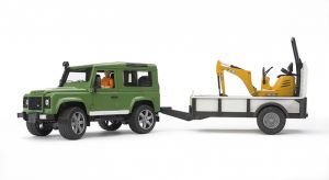 BRU2593 - LAND ROVER DEFENDER con remolque y miniexcavadora JCB Escala: 1/16