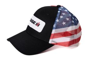 CIHFM - Gorra CASE IH negra con parte trasera de rejilla con bandera americana