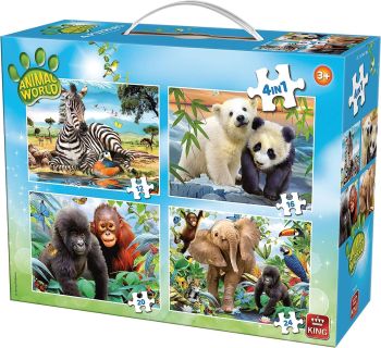 KING05321 - 4 Puzzles 12-16-20-24 piezas Animales del Mundo