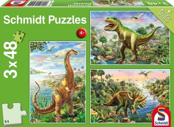 SCM56202 - 3 Puzzles de 48 Piezas Aventura en Dinosaurios con Póster