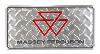 96124 - MASSEY FERGUSON Placa de metal plateada - 30 x 15 cm