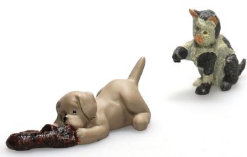 AKI0188 - Perro y gato en miniatura para casa de muñecas