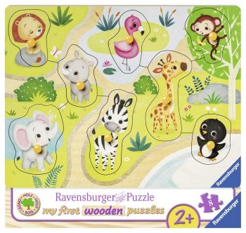 RAV036875 - Puzzle de Madera - 8 Piezas - Animales del Zoológico - 22 x 24 cm